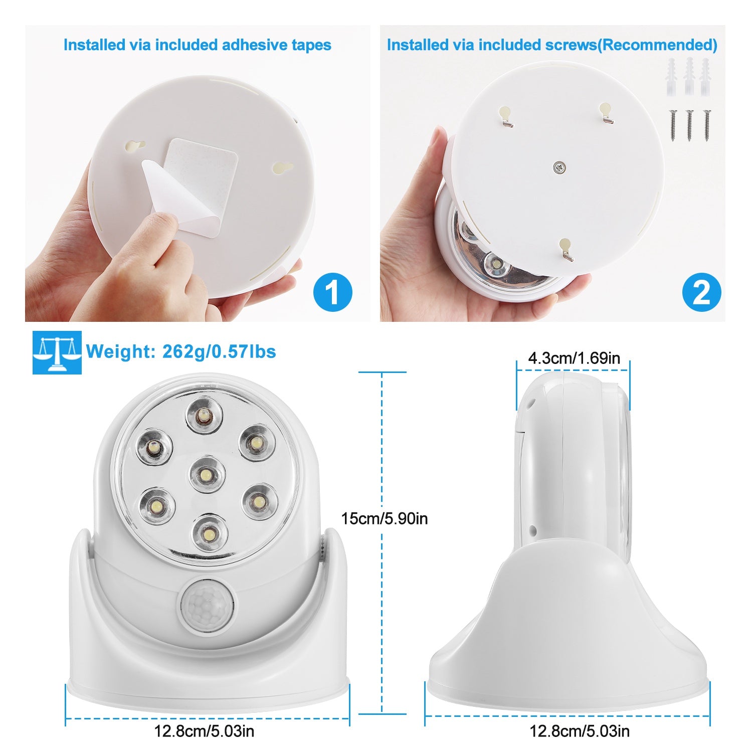 1Pc Wireless LED Spotlight Night Lamp 360 Degree Rotatable With 90 Deg