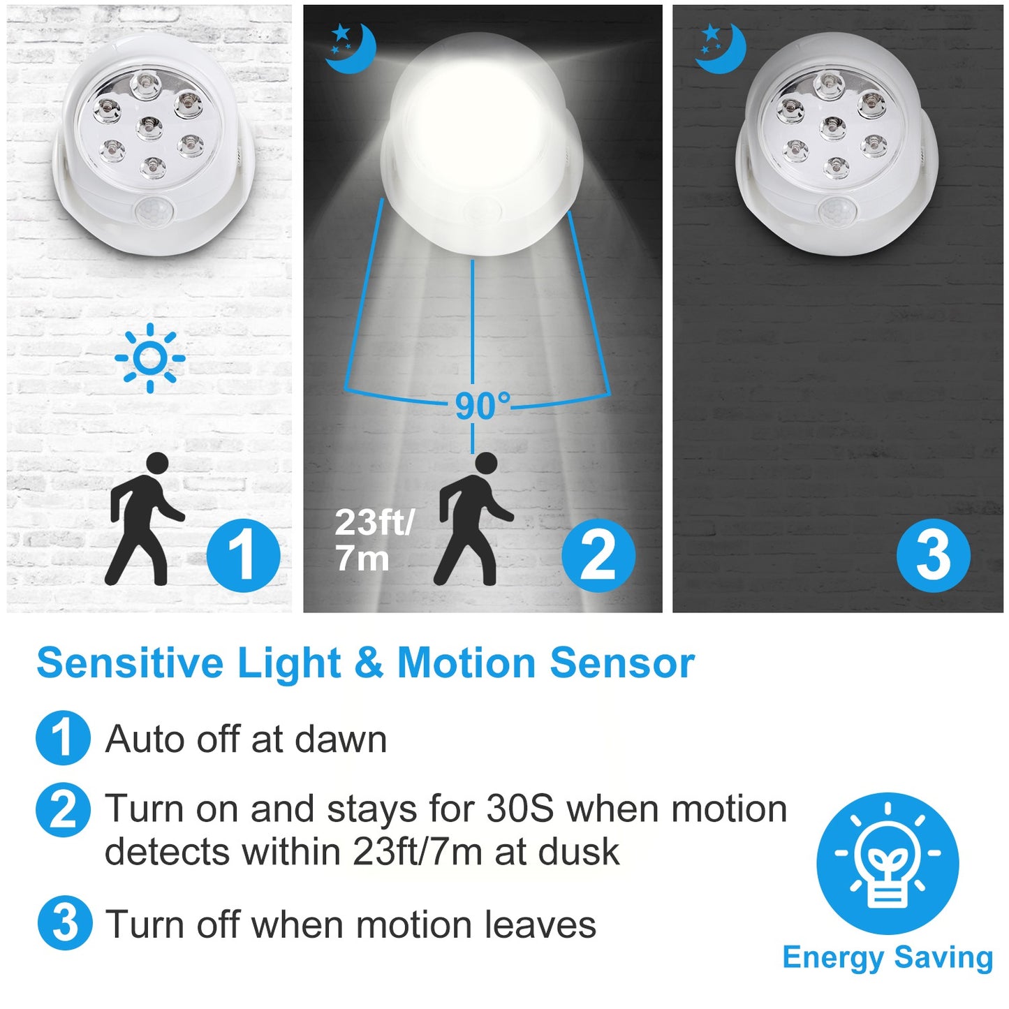1Pc Wireless LED Spotlight Night Lamp 360 Degree Rotatable With 90 Deg