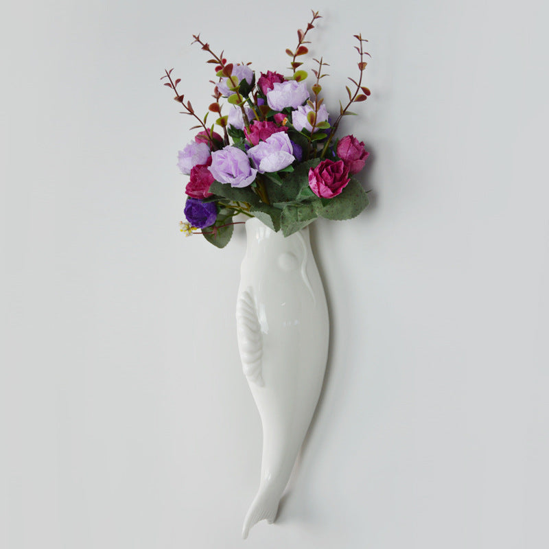 Simple Modern Creative Wall Ceramic Goldfish Vase Restaurant Mural Wal
