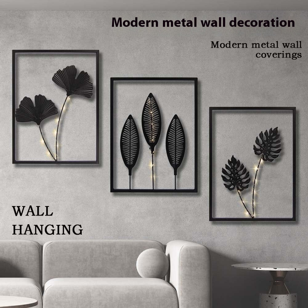 Metal Leaf Wall Decor with String Lights - product image 1