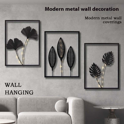 Metal Leaf Wall Decor with String Lights - product image 1