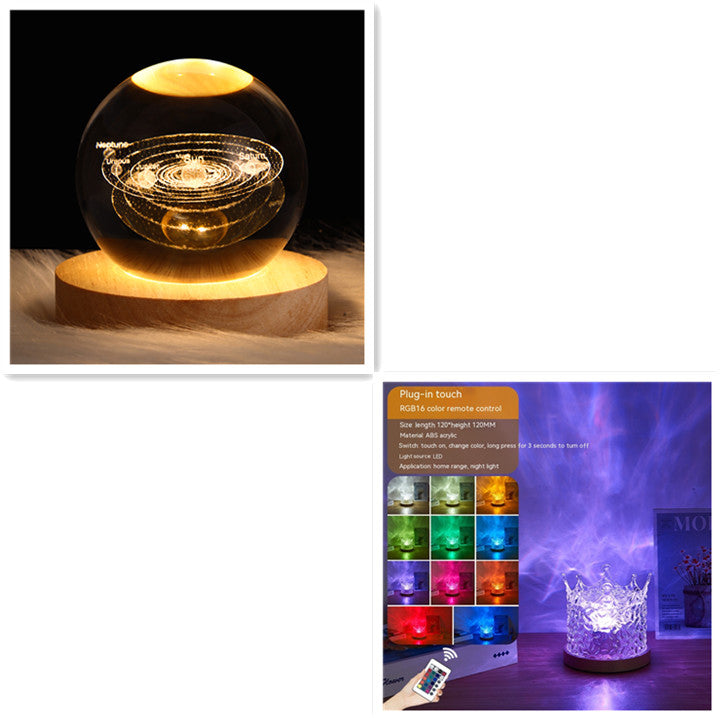 LED Water Ripple Ambient Night Light USB Rotating Projection Crystal T