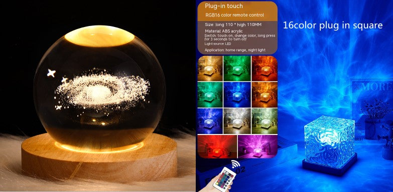 LED Water Ripple Ambient Night Light USB Rotating Projection Crystal T