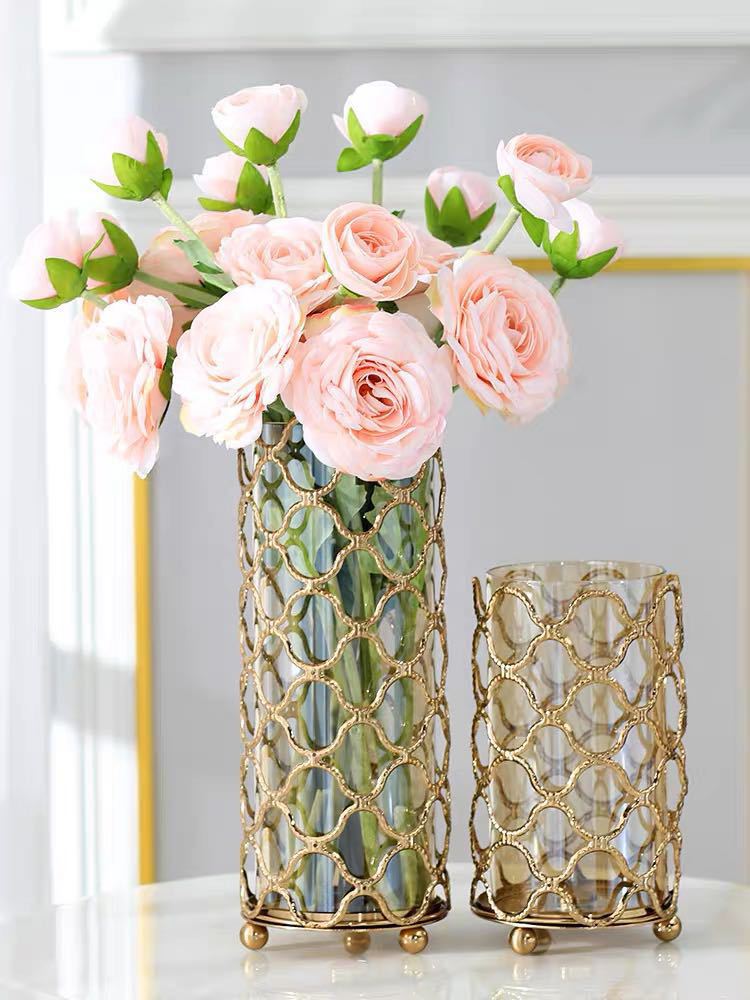 Glass Vases Golden Flowe