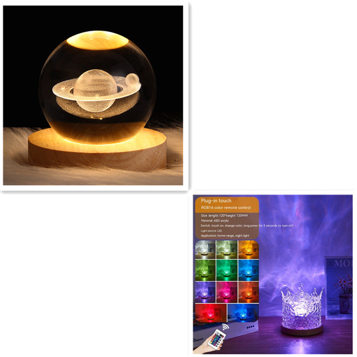 LED Water Ripple Ambient Night Light USB Rotating Projection Crystal T