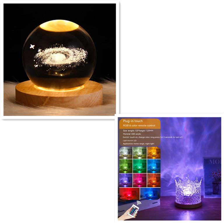 LED Water Ripple Ambient Night Light USB Rotating Projection Crystal T