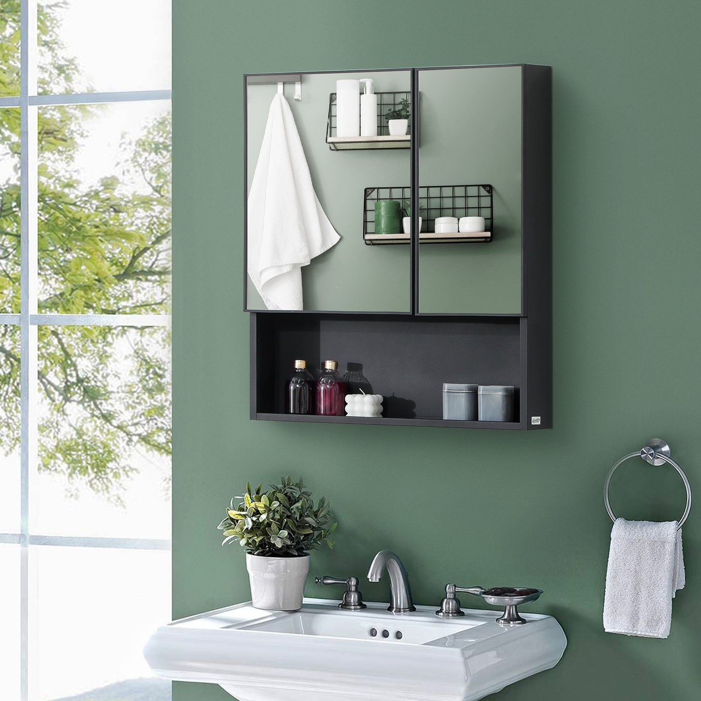 Mirror Cabinet with Double Doors and Shelves