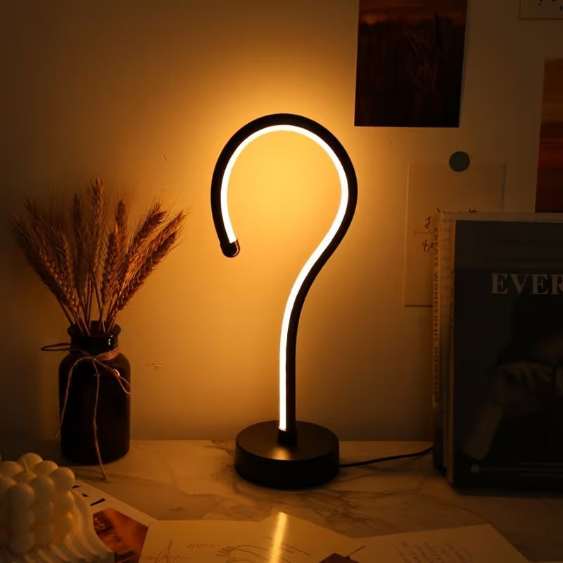 2PC Creative Question Mark Shape Table Lamp, USB Three-color Dimming D