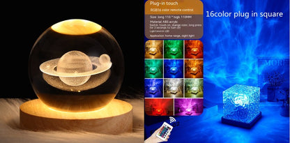LED Water Ripple Ambient Night Light USB Rotating Projection Crystal T