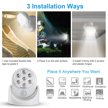 1Pc Wireless LED Spotlight Night Lamp 360 Degree Rotatable With 90 Deg