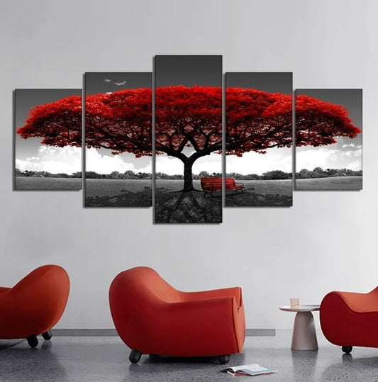 5-Piece Red Tree Landscape Canvas Wall Art Set - product image 1