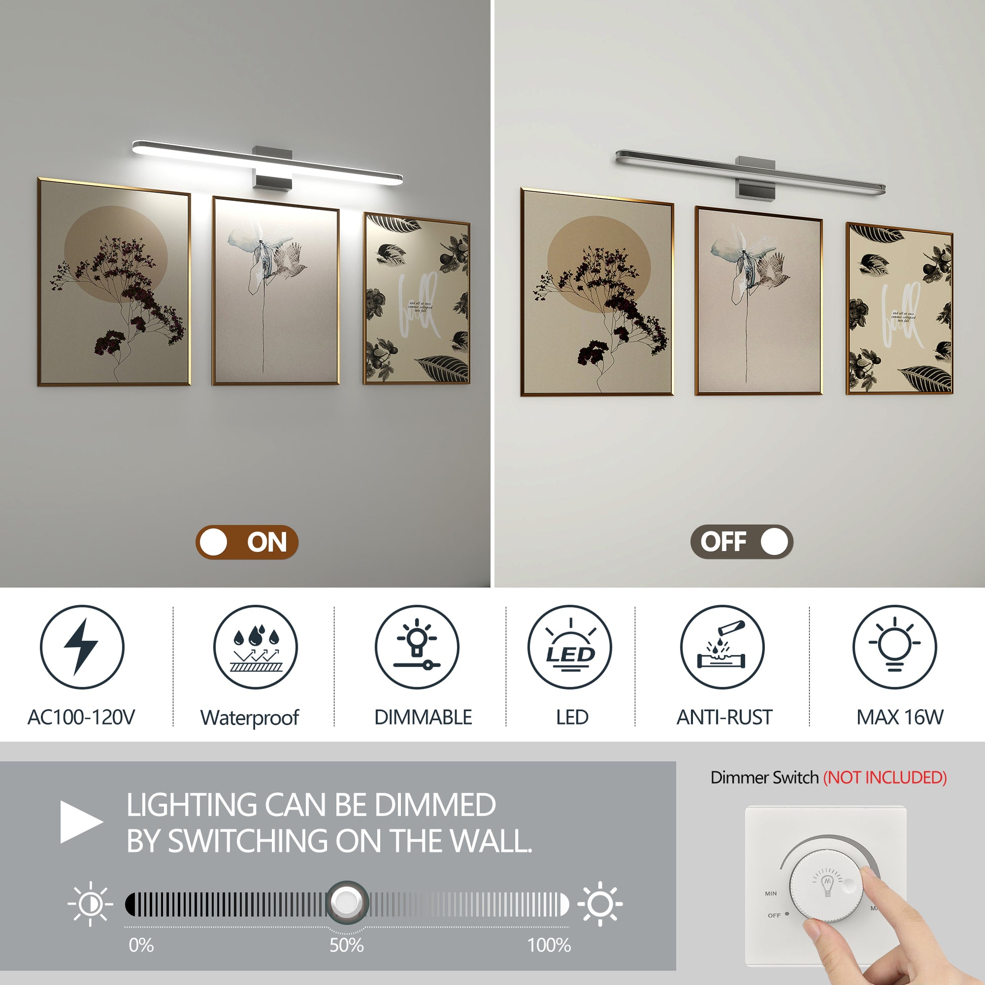 Modern LED Vanity Lights For Bathroom 32IN 16W Daylight White Chrome L