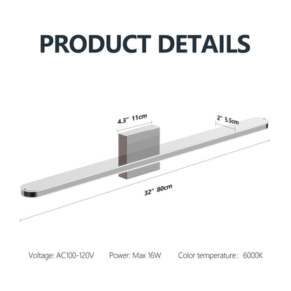 Modern LED Vanity Lights For Bathroom 32IN 16W Daylight White Chrome L