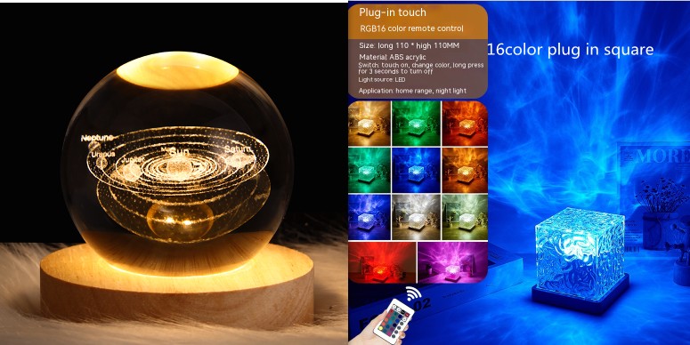 LED Water Ripple Ambient Night Light USB Rotating Projection Crystal T
