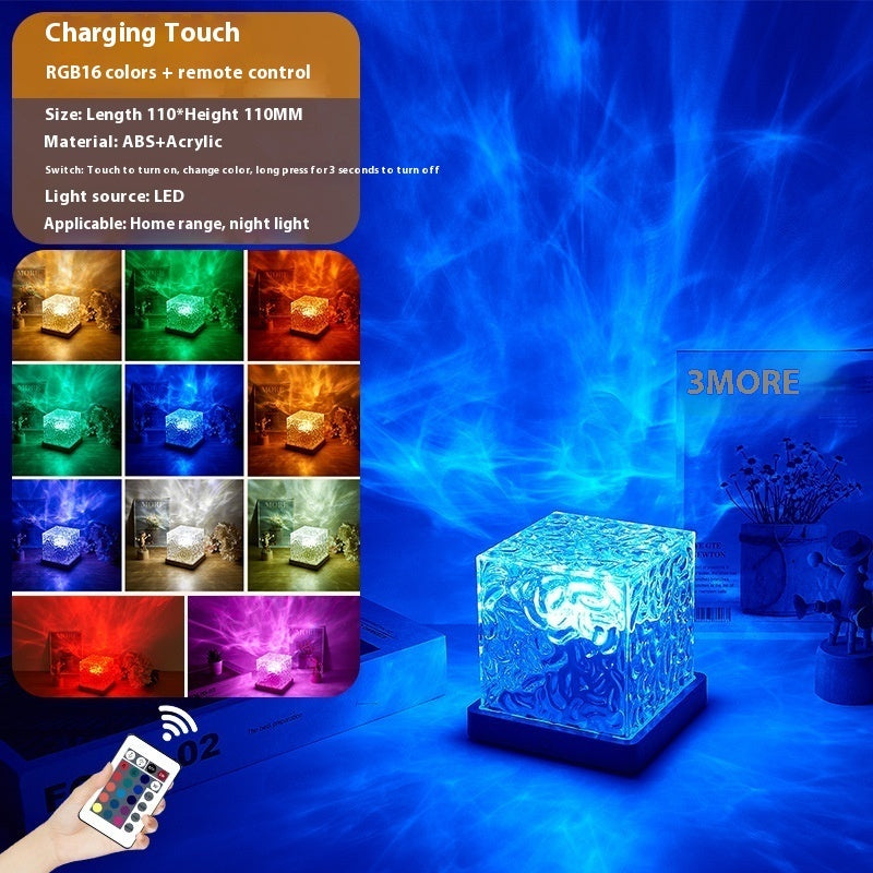 LED Water Ripple Ambient Night Light USB Rotating Projection Crystal T
