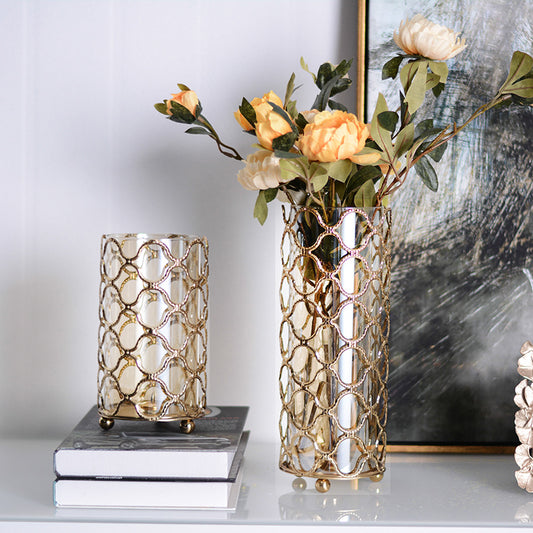 Glass Vases Golden Flowe